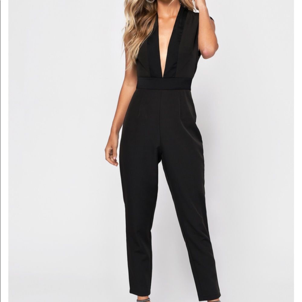 TOBI BLACK PLUNGING JUMPSUIT small